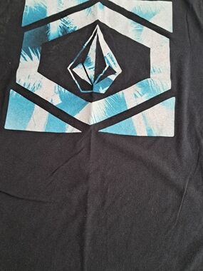 Volcom Black Tee with Teal and White Geometric Logo